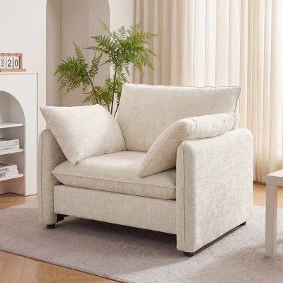  Fauteuil d'appoint surdimensionné de 42,1 po, fauteuil de lecture rembourré moderne avec siège d'une largeur de 33,6 po, dossier ergonomique à 120 °, 2 coussins de salon, chenille
