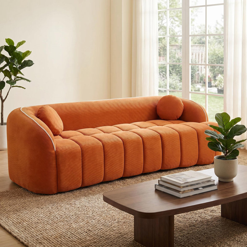 Canapé 98,4 po moderne compressé, canapé 3 places en velours côtelé Cloud Couch, aucun assemblage requis, canapé capitonné avec 2 coussins Bubble Channel