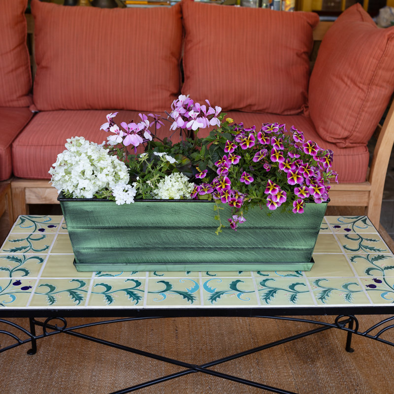 Metal Planter Box, Green, 8" H x 24" W x 10" D