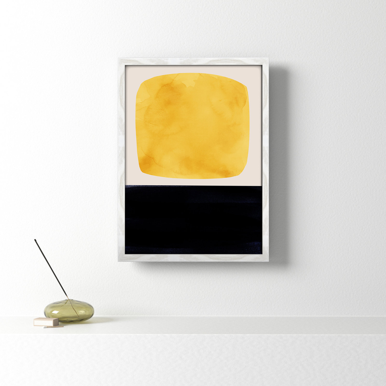 Boxed-Yellow by Aoibhne Hogan, White Wood Grain Paper, 23" H x 17" W x 0.75" D