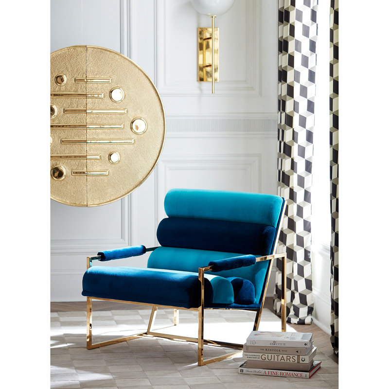 Channeled Goldfinger Lounge Chair, Rialto Navy/Rialto Turquoise Velvet