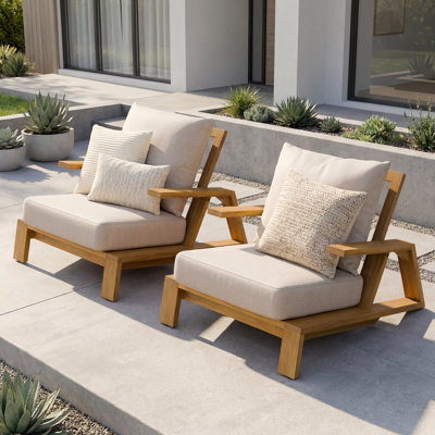Ensemble de 2 fauteuils Ali (Partie 2 de 2) - Sièges d'extérieur en bois d'acacia avec coussins épais, tissu résistant à l'eau et assise profonde