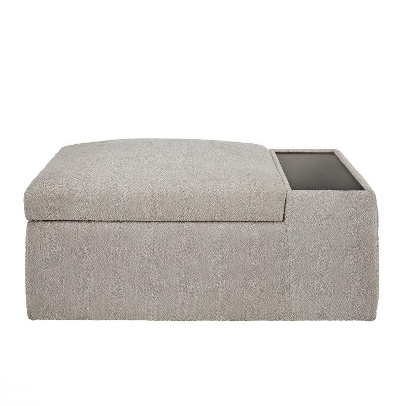Betts Boucle Fabric Storage Ottoman With Table And Casters, Grey