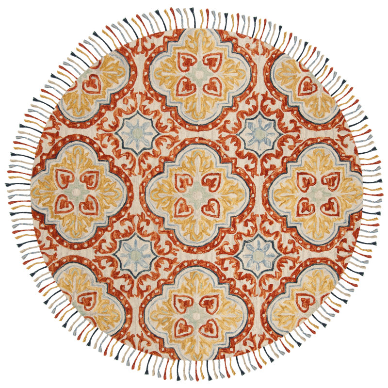 Tapis floral en laine touffeté à la main Vahakn, Rond 7 pi