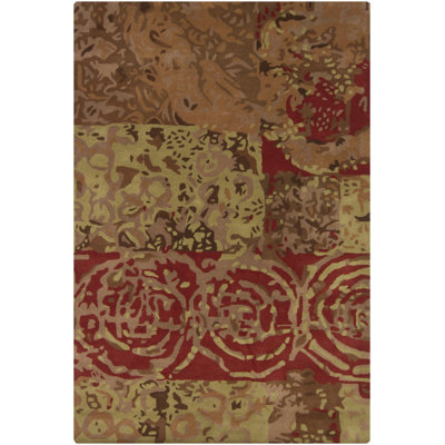 Mikiel Authentic Hand-Tufted Handmade Rust Red, Golden Tan, Chocolate Brown & Beige Modern Tribal Patchwork Abstract Wool Area Rug