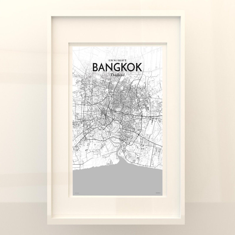 Bangkok City Map In Tones - No Frame Print, 17cm H x 11cm W x 0.05cm D