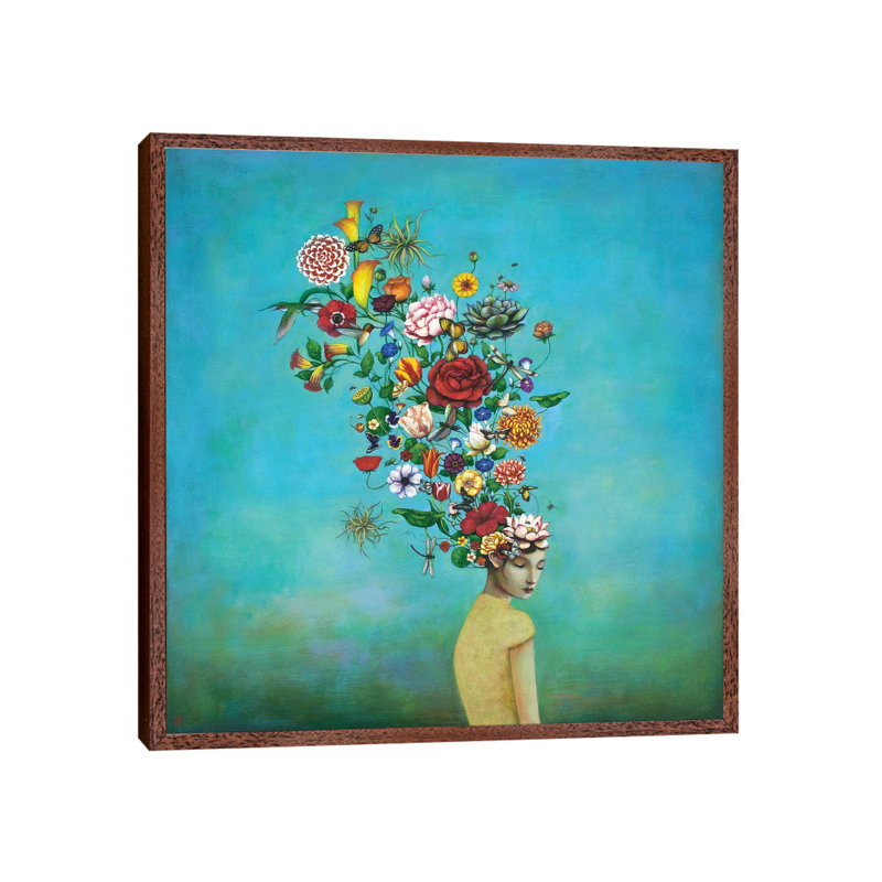 A Mindful Garden by Duy Huynh - Painting on Canvas, 45.72 cm H x 45.72 cm W, Brown Framed