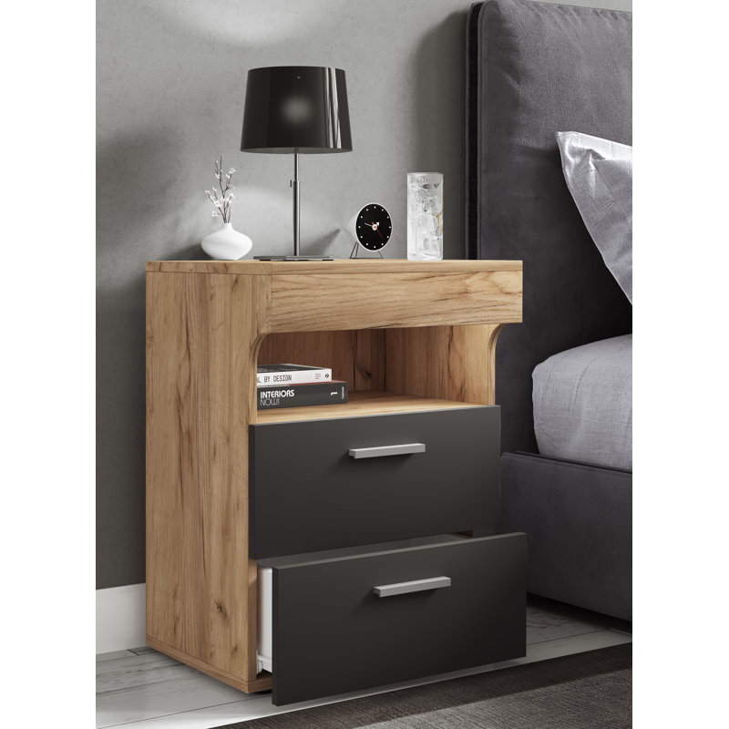 Eyuel 45cm W Manufactured Wood Bedside Table, Anthracite