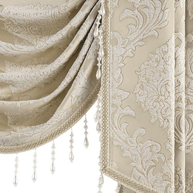 Damask Window Valance in Beige, 79" W x 11.2" L