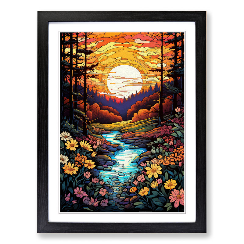 Spring Forest Pop - Single Picture Frame Print on Wood, Black, 64cm H x 46cm W x 2cm D