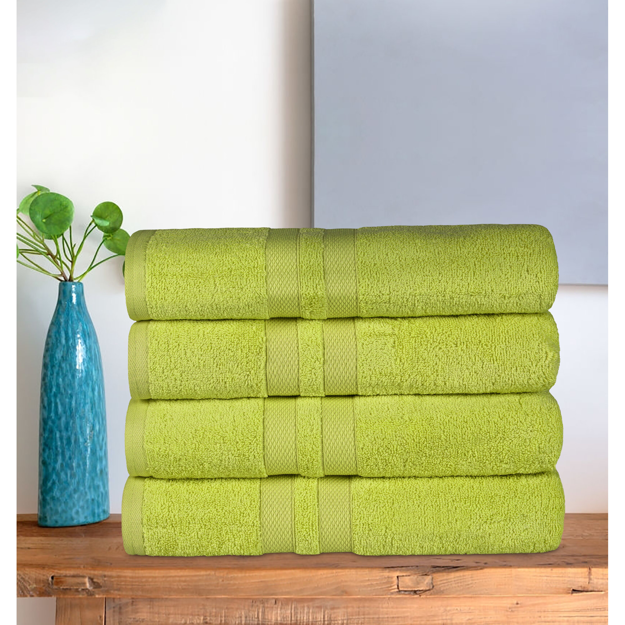 Winthrop Cotton Quick-Drying Solid Bath Towel Set, Celery