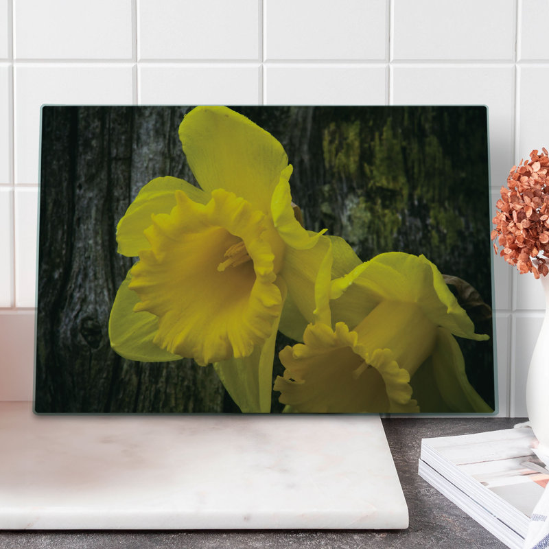 Ambesonne Dutch Cutting Board Large Size Image of Trumpet Daffodil Dark Cocoa Earth Yellow
