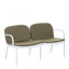 Ensemble de conversation d'extérieur en PP 3 pièces, cadre blanc avec coussin vert (2 fauteuils club et 1 causeuse)-42309478-42309479