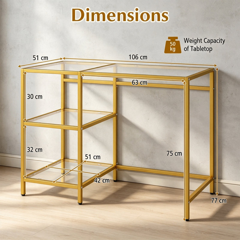 Glass Computer Desk, Golden