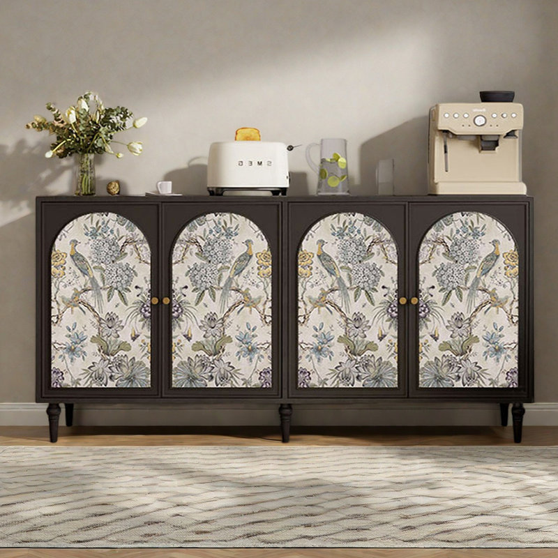 Modern wooden four-door sideboard, Black