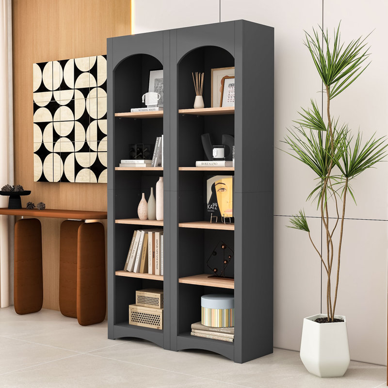 Ensemble de 2 bibliothèques modernes autoportantes à 5 niveaux de H 71,6 po x l 39,1 po avec tablettes réglables et conception anti-basculement