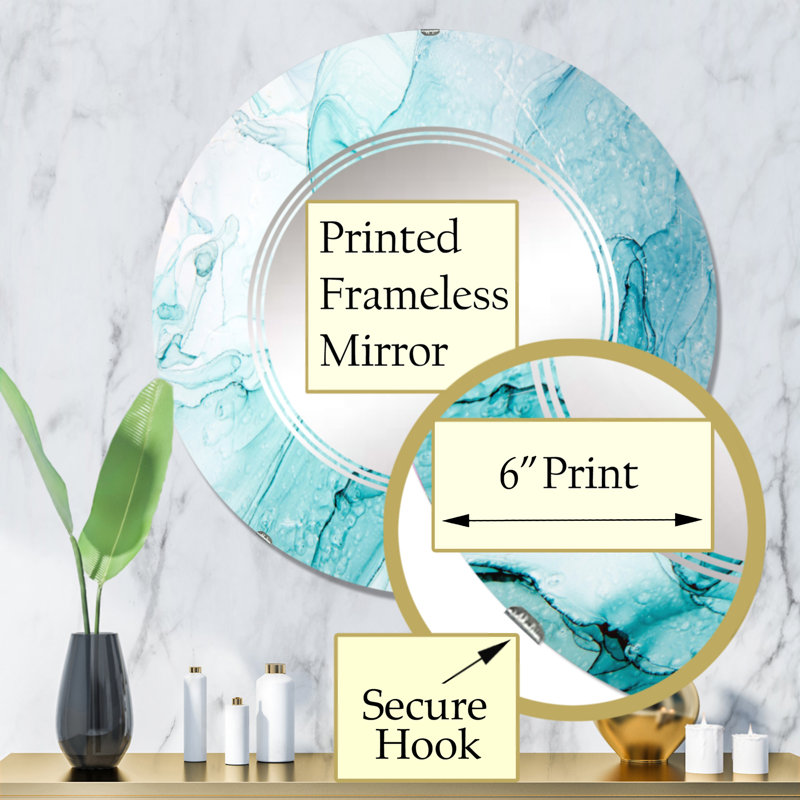 Turquoise Ink Universe - Miroir mural moderne, 32 po x 32 po