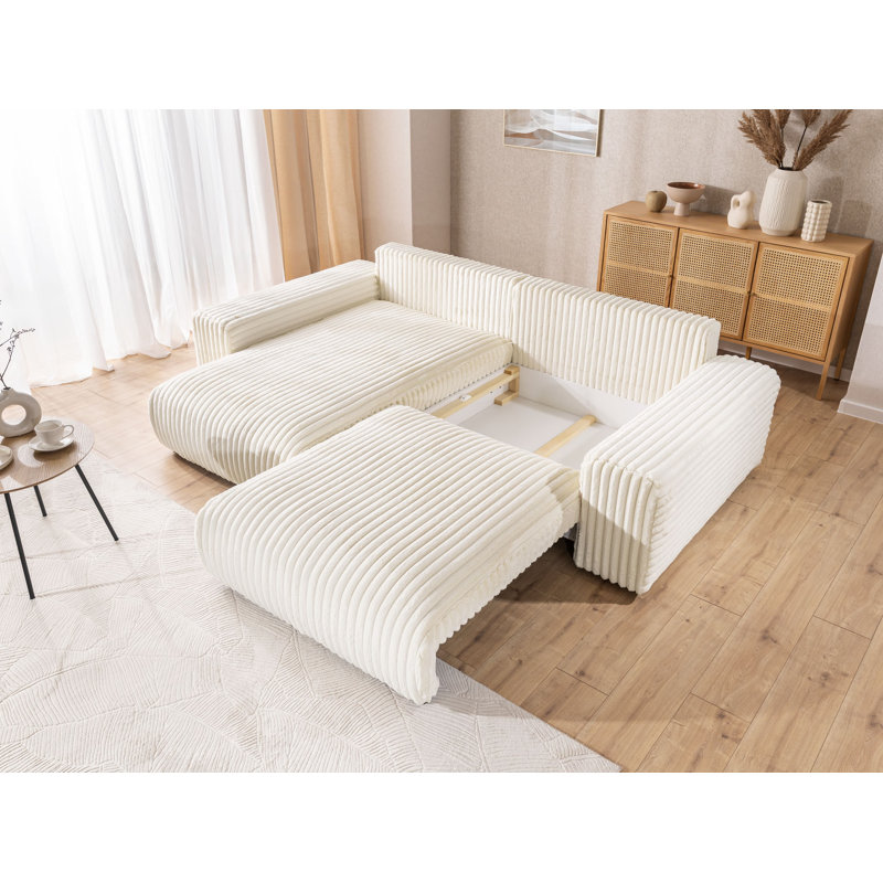 Mollis 4 Seater Corduroy Corner Sofa , Light Beige, Left Hand Facing