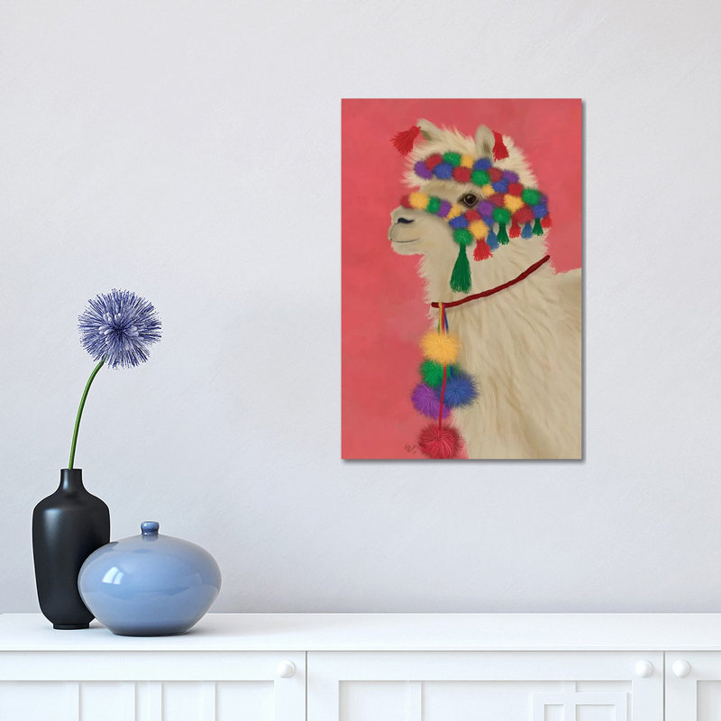 «Llama Traditional 2, Portrait» par Fab Funky - impression d'art graphique, Aucun mat, Toile tendue
