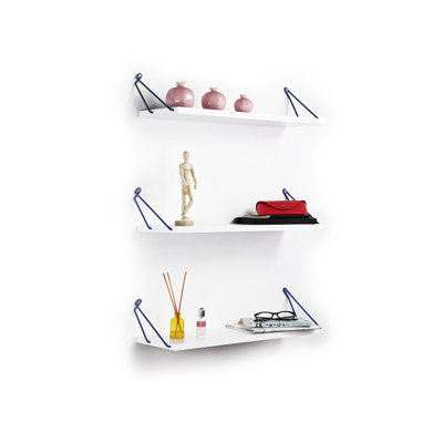 Étagère murale décorative rustique murale - blanc bleu triple avec support en métal pour livres