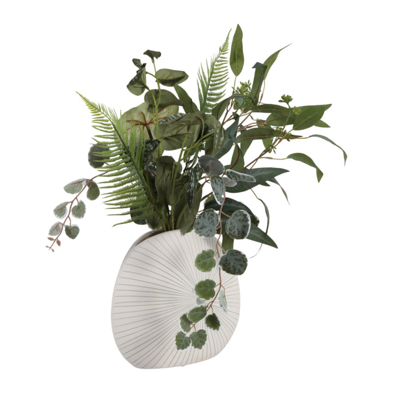 Handmade Stoneware Table Vase, 9" H x 10" W x 4" D, White/Green