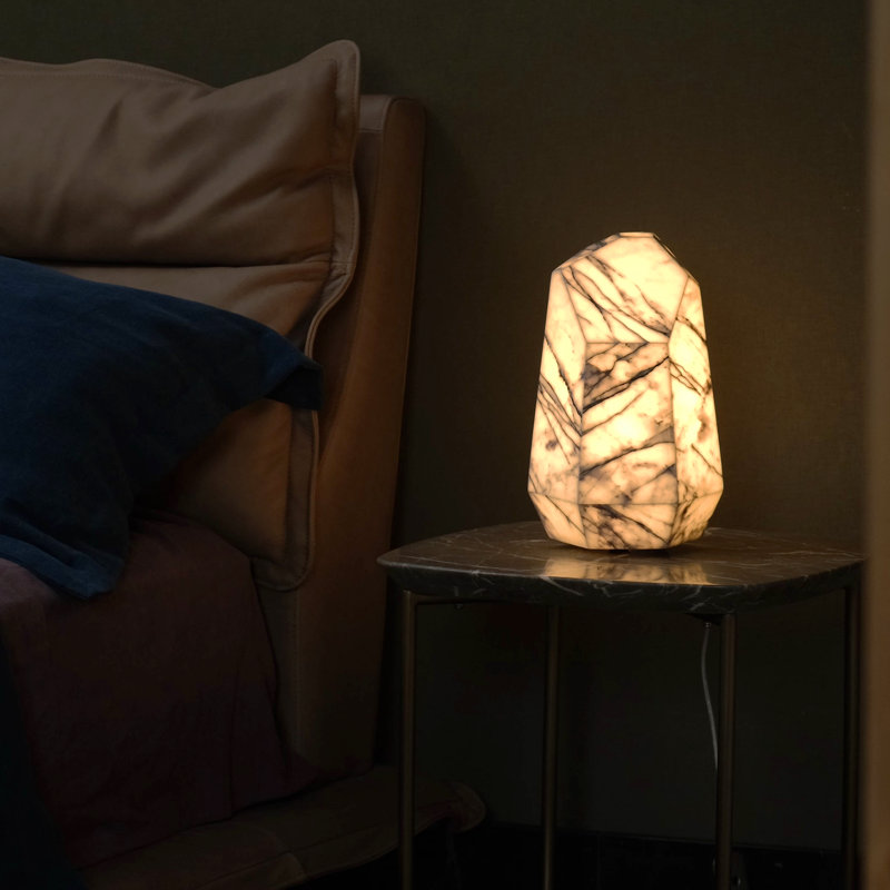 Artsolute Sculptural Turkish Lilac Marble Veneer Table Lamp-Multifacet 