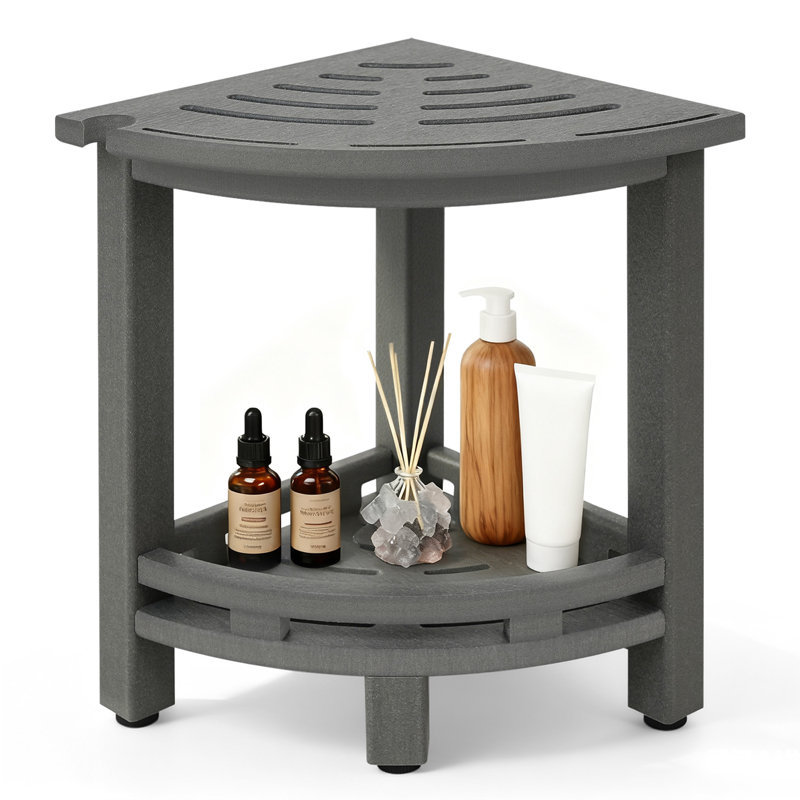 Shower Bench For Inside Shower - Hdpe Poly Corner Shower Stool For Shaving Legs, 300lbs Shower Seat With Storage Shelf, Shower Chair For Bathroom Indoor Outdoor Use, Grey/white/black