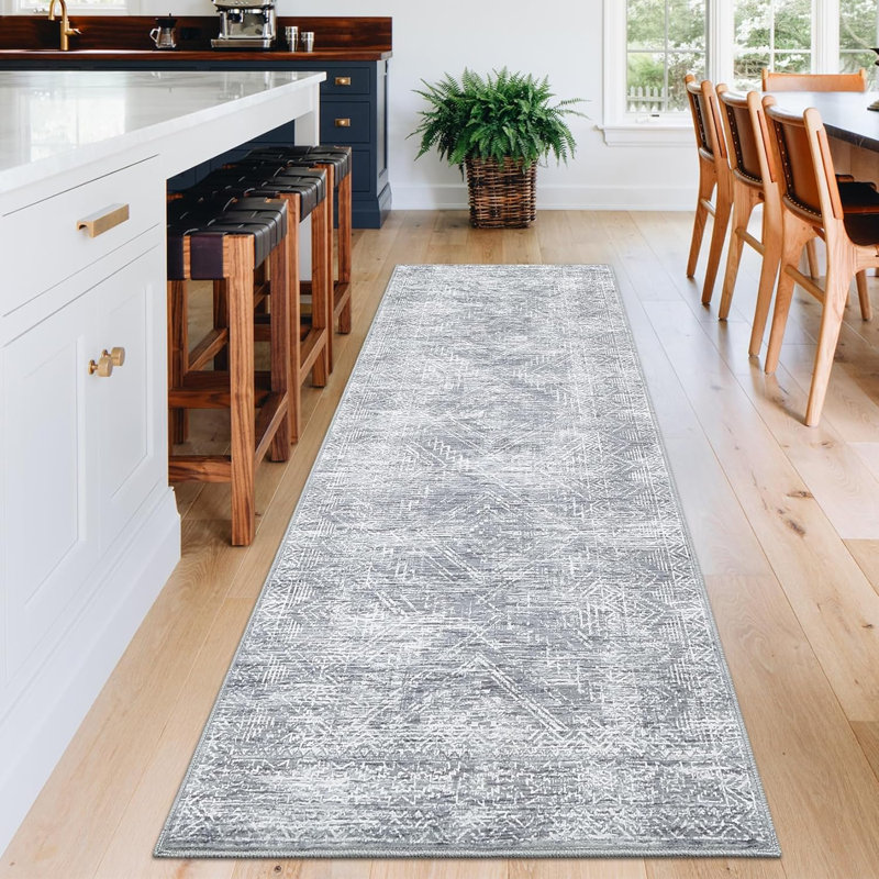 Washable Runner Rug 2X8 Runner Vintage Non Slip Kitchen Runner Distressed Low Pile Entryway Rug Soft Bathroom Rugs Stain Resistant Carpet For Bedroom Hallway Laundry 2'X8' Grey