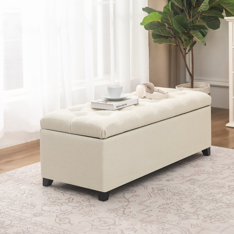 Banc de rangement avec repose-pieds 40 pouces, Beige