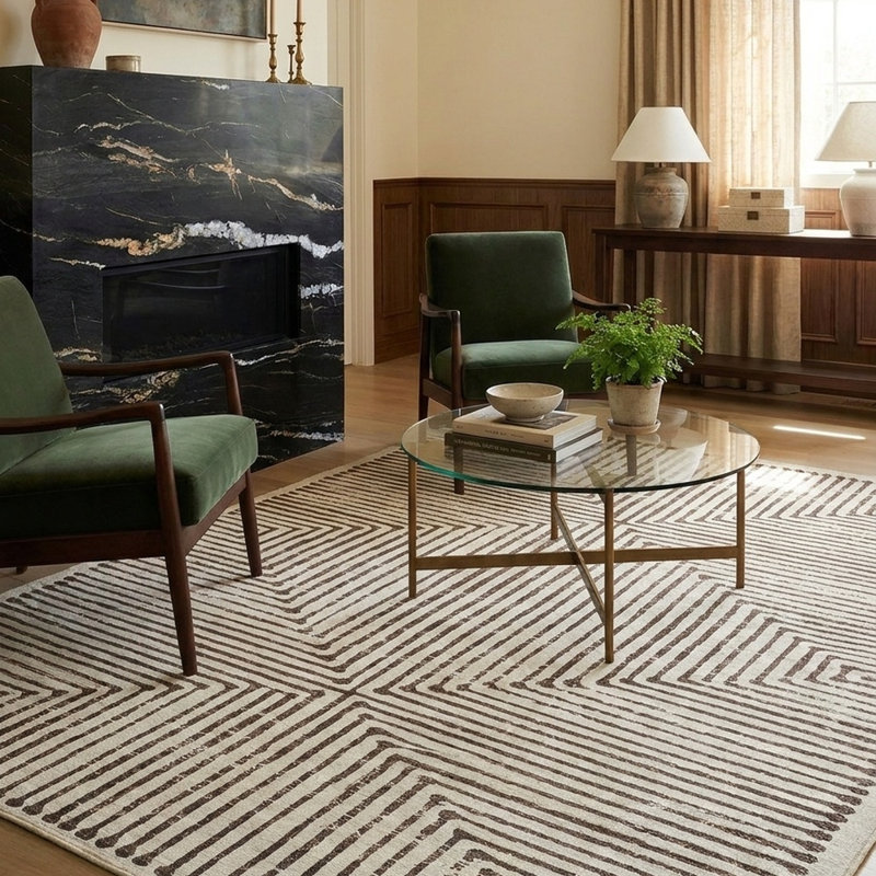  Washable Non-Slip Rug - Brown Striped Area Rug for Living Room, Bedroom, Dining Room, and Kitchen, Rectangle 4' x 6'