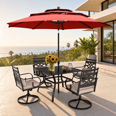 Alyah 4-Person Steel Patio Dining Set with Umbrella