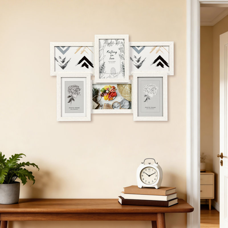 Cadre mural de 4 x 6 pouces, ensemble de 6 cadres photo, ensemble de cadres multiples avec façade en verre, Blanc