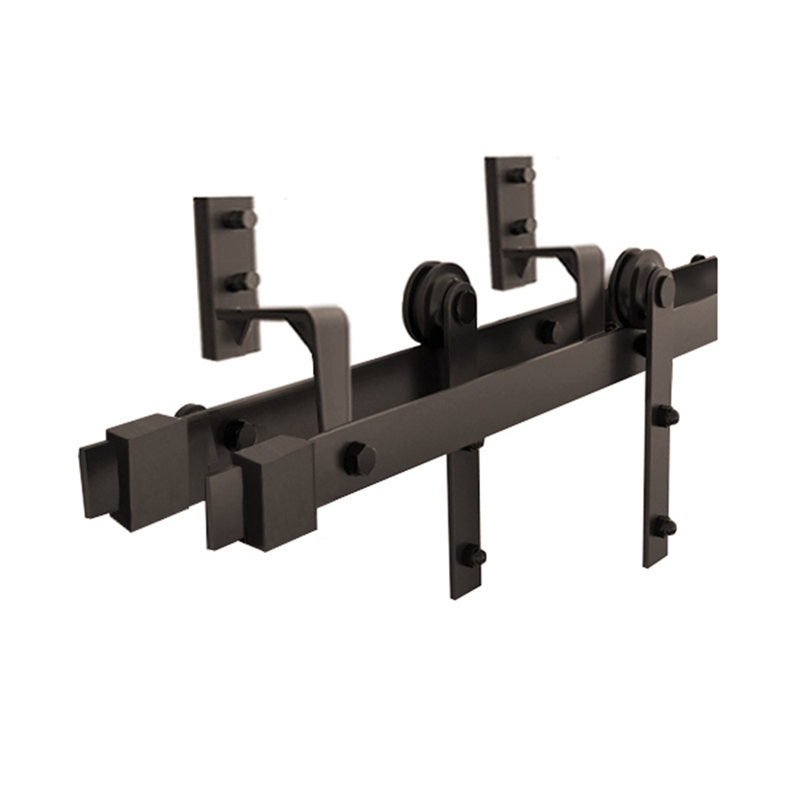 Espresso Stained Solid Pine Double Sliding Barn Door Kit with Oil Rubbed Bronze Hardware