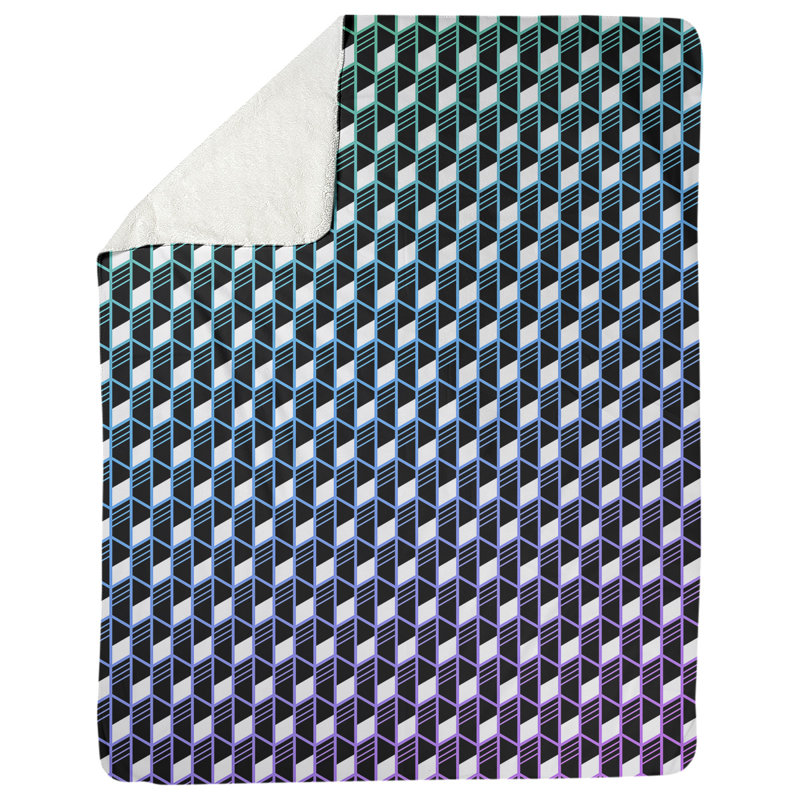 Couverture géométrique Katelyn Elizabeth, l 52,5 po x L 62,5 po, Vert /Bleu / Rose
