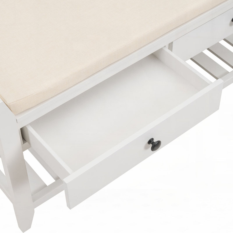 Storage Bench Shoe Rack with Cushioned Seat and Drawers, White