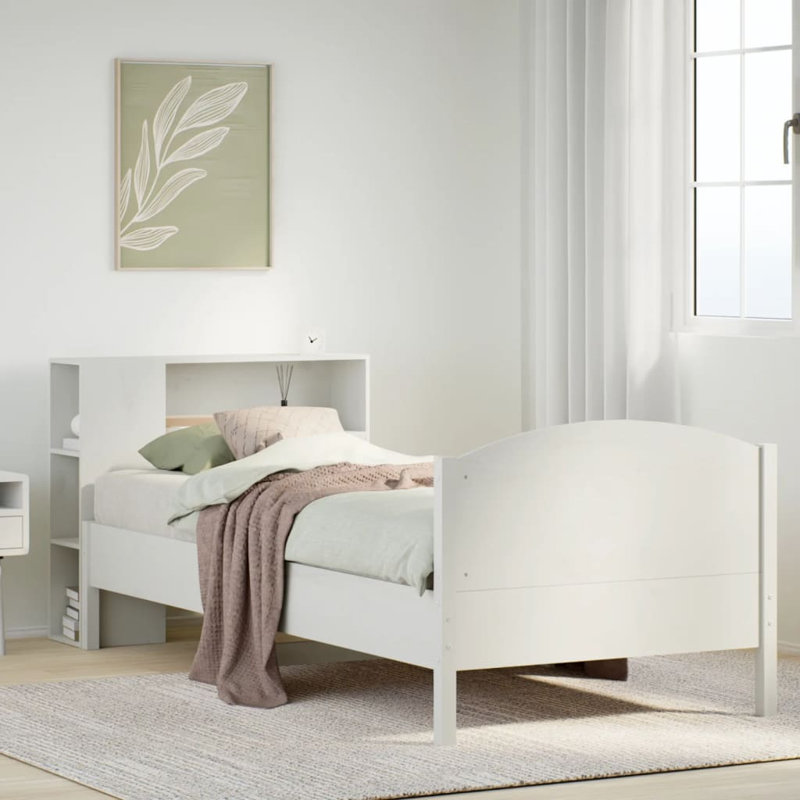 Bookcase Bed Without Mattress Solid Wood Pine, White, 96 x 219.5 cm