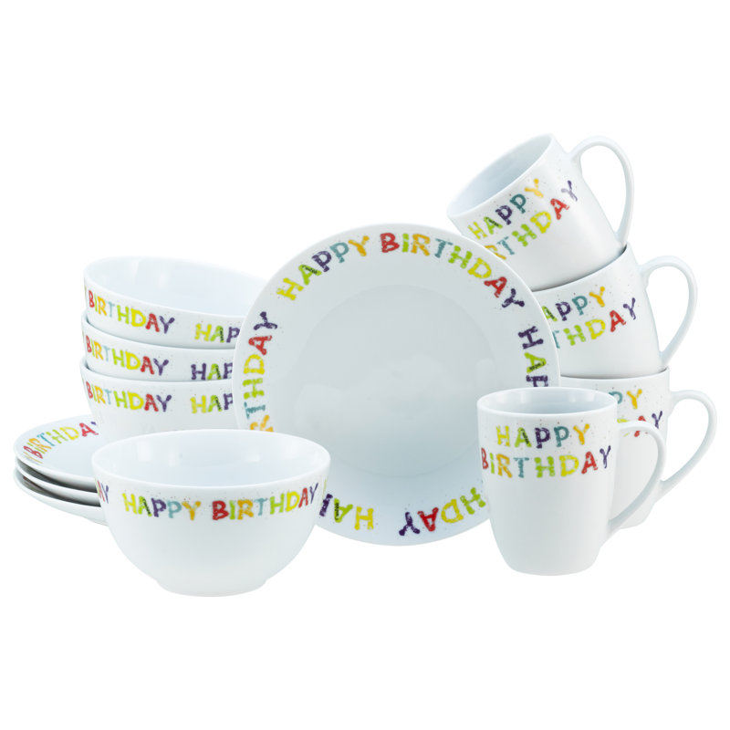 Happy Birthday Piece Porcelain Dinnerware Set - Service for 4