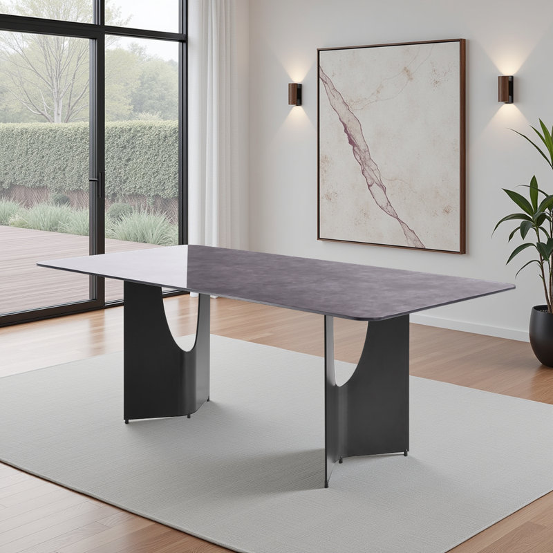 Arechiga Modern Contemporary Rectangular Dining Table With Tempered Glass Table Top - Seats Up To 6, Gray