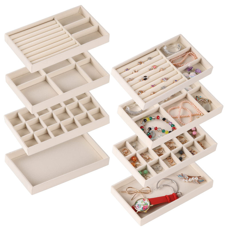 Set Of 8 Stackable Jewellery Organizer Stackable Trays,Jewellery Drawer Inserts Container Display Case Storage With Removable Dividers