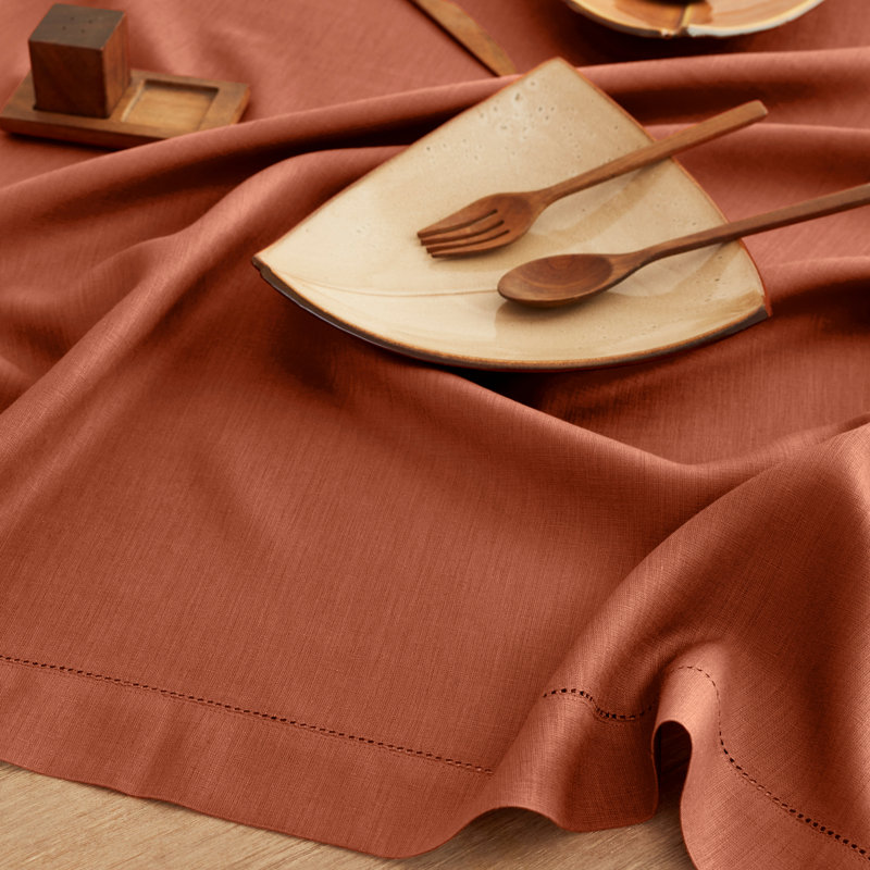 100% Pure Linen Hemstitch Table Cloth - Classic Hemstitch, Cinnamon, 90" x 60"