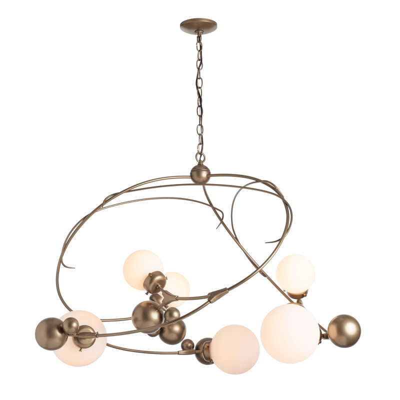 Sprig 6 - Light Unique Geometric Chandelier, Opal Glass, Soft Gold