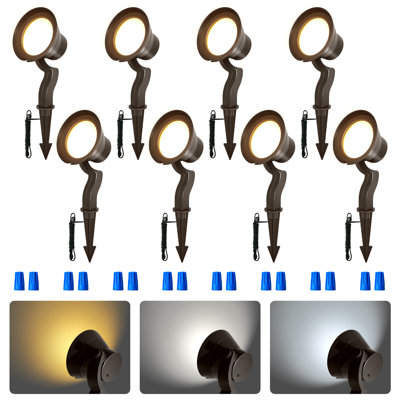 Projecteur de paysage en forme de corne à intensité variable, blanc chaud 3000 K / blanc neutre 4000 K / blanc froid 5000 K, lumière de sentier d'extérieur imperméable pour patio de jardin