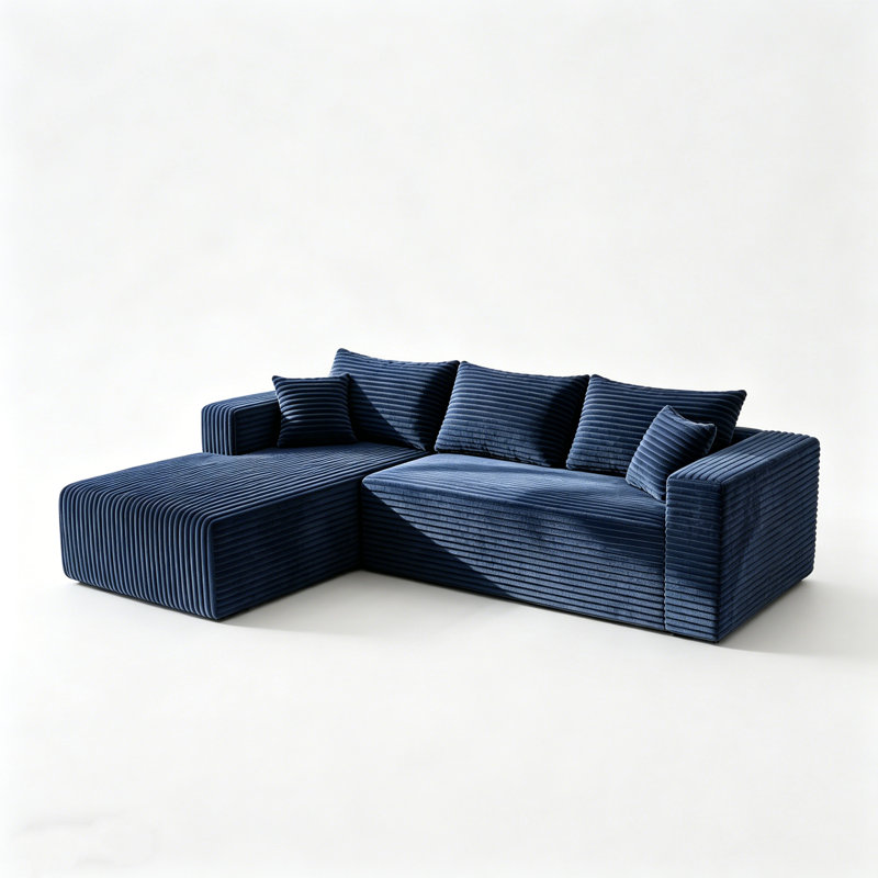 92.5" Sectional Couches For Living Room Modern Modular L-shape Cloud Sofa Compression-boneless Deep Seat Couch With Chaise No Assembly Required Right Blue