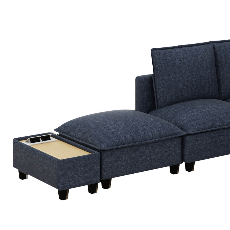 Ensemble de canapé modulaire moderne en chenille en U de 90 po, canapé modulaire avec repose-pieds mobile, table basse avec dispositifs de chargement cachés