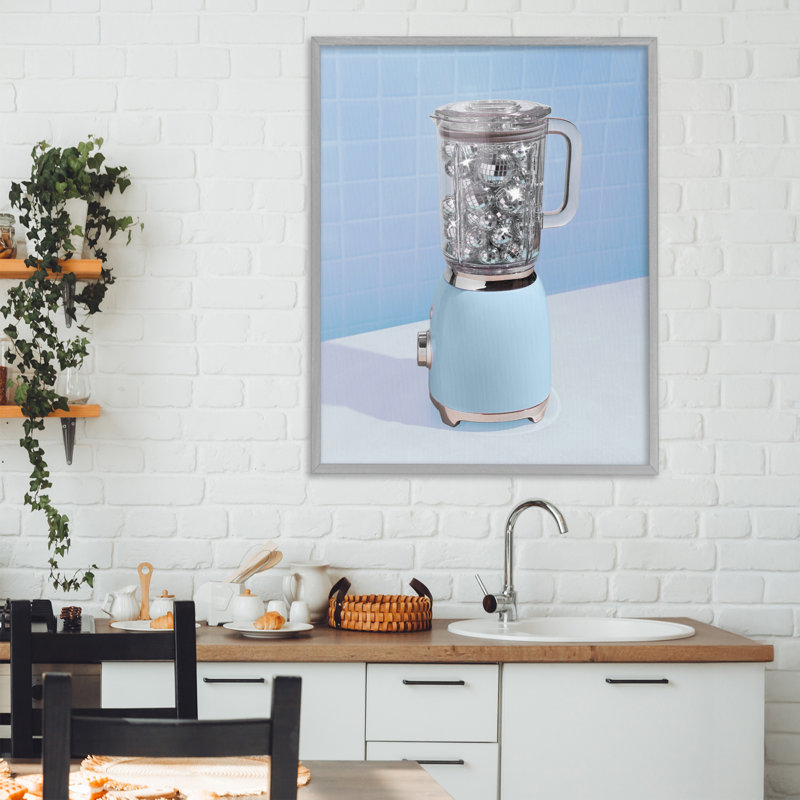 Mélangeur de boissons disco sur giclée encadrée bleue, design par Lish Creative, 30 x 24, Giclée de ferme grise encadrée