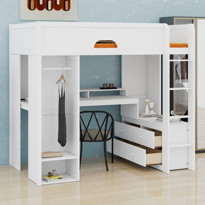 Lit mezzanine avec bureau, garde-robe, éclairage contrôlé par l'application et station de charge pour les chambres à coucher complètes