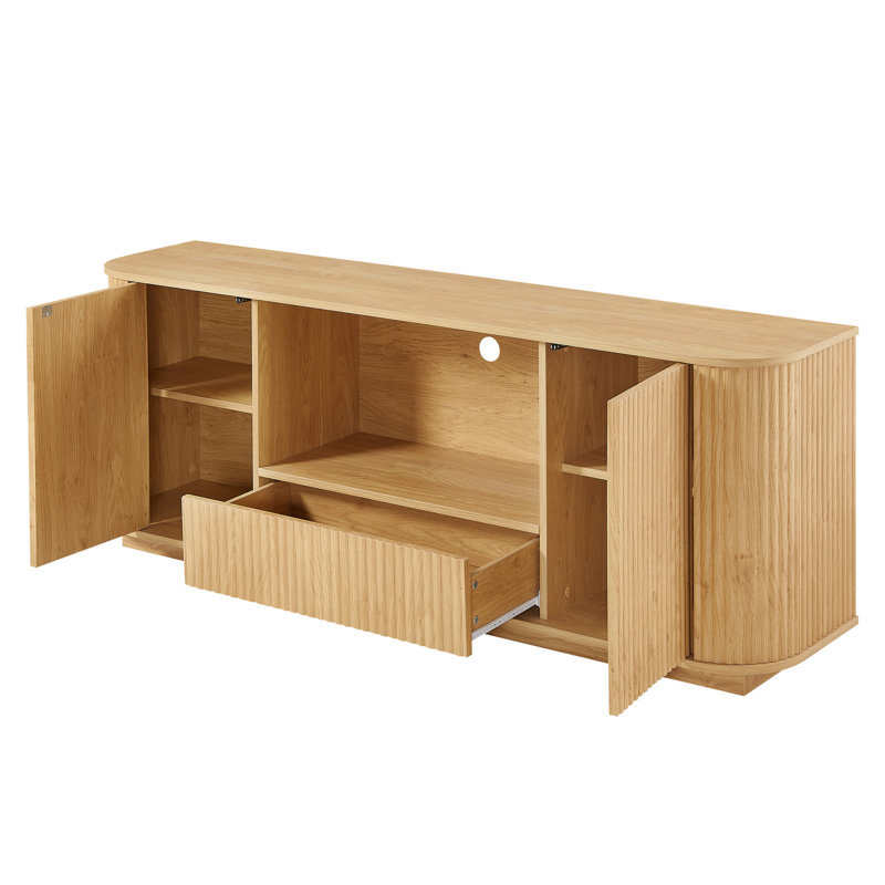 Wavy Design Storage Cabinet with 2 Door,1 Drawer, Natural