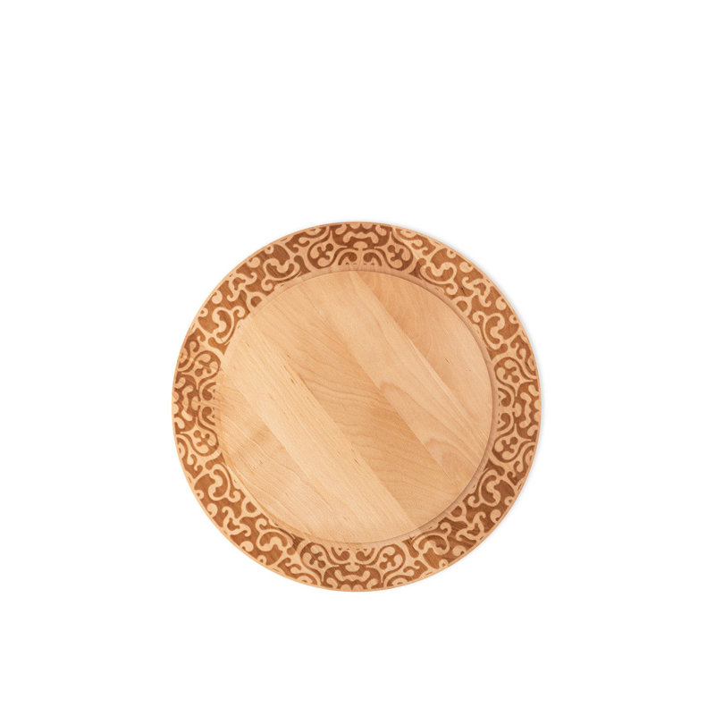 Beech Wood Round Cheese Board with Intricate Design