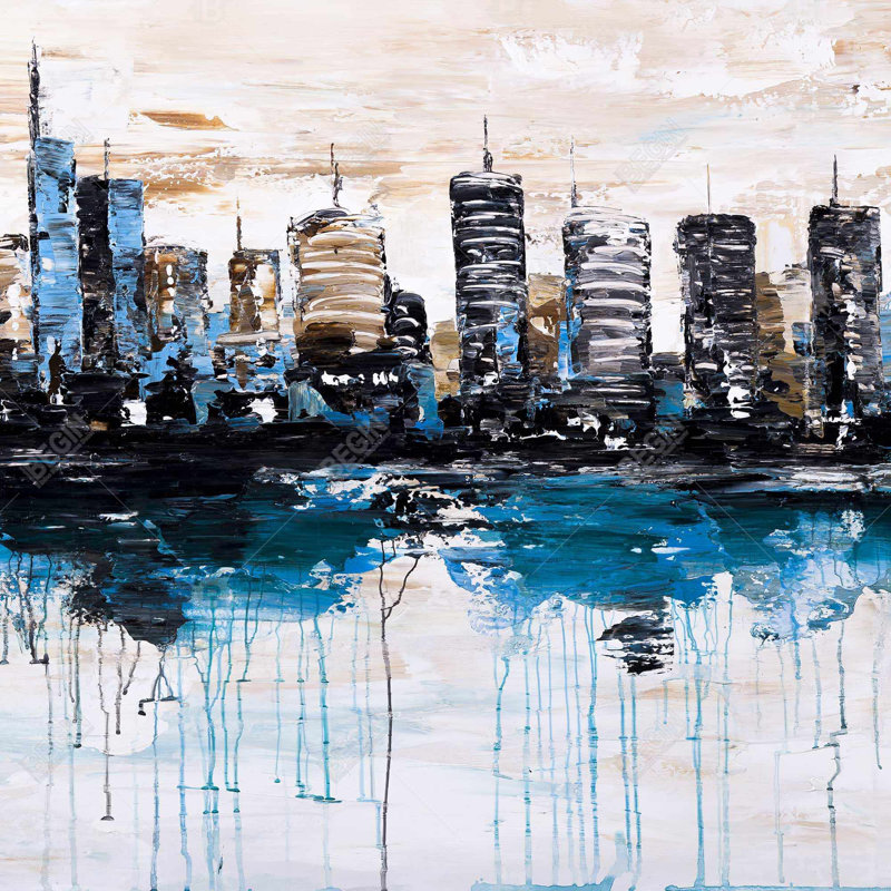 "Ville abstraite avec reflet sur l'eau"