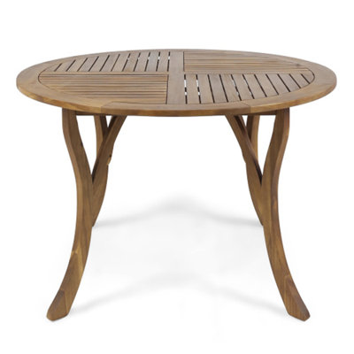 47.25" Round Acacia Wood Dining Table with Teak Finish, Weather-Resistant Slatted Patio Table for Outdoor & Indoor Use